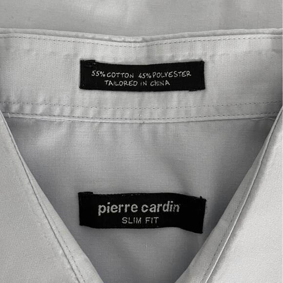 Pierre Cardin Men's Long Sleeve Button Up Dress Shirt Blue Slim Fit Size XL - Picture 3 of 6